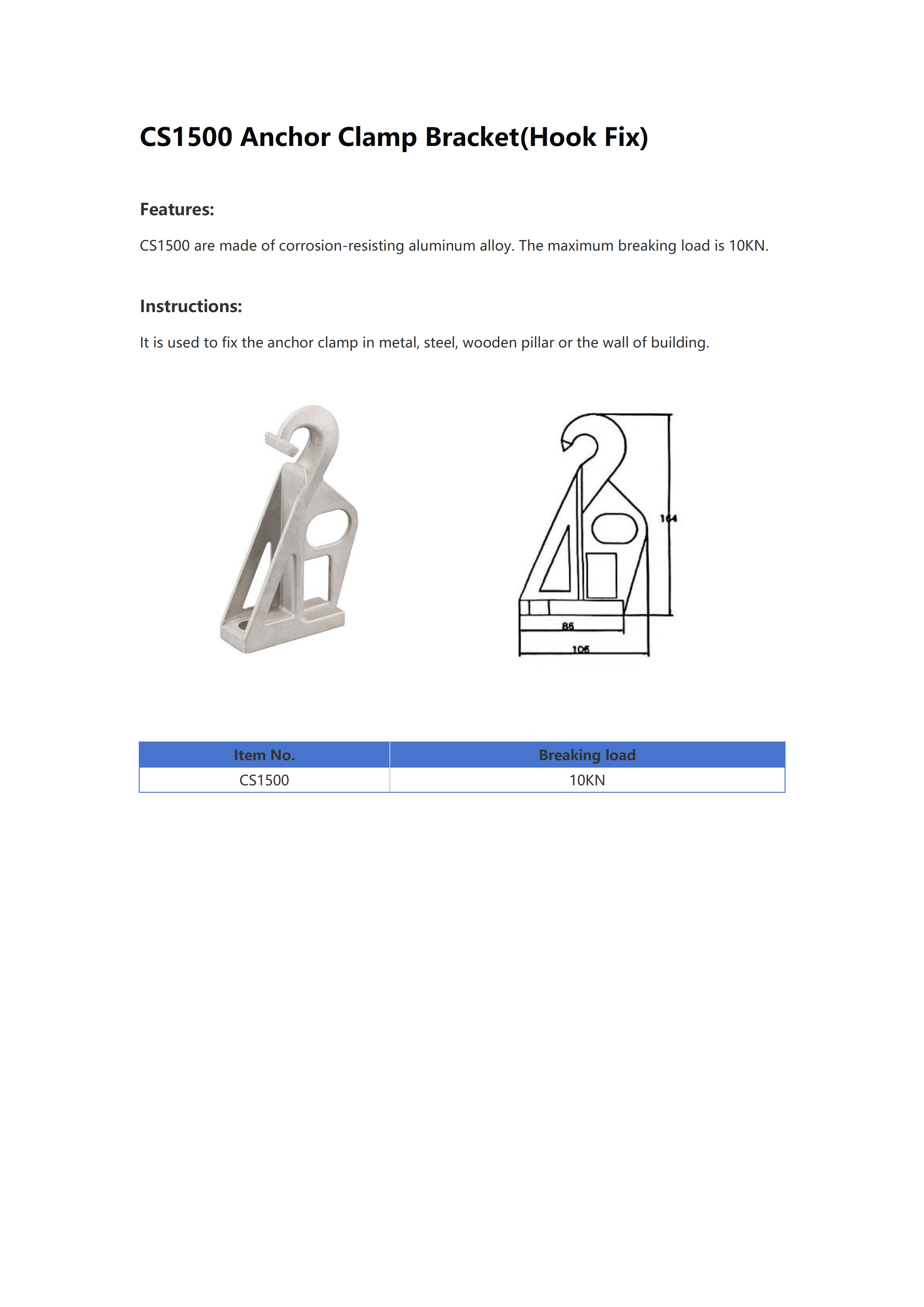 CS-1500 Anchor Clamp Hook detail 1